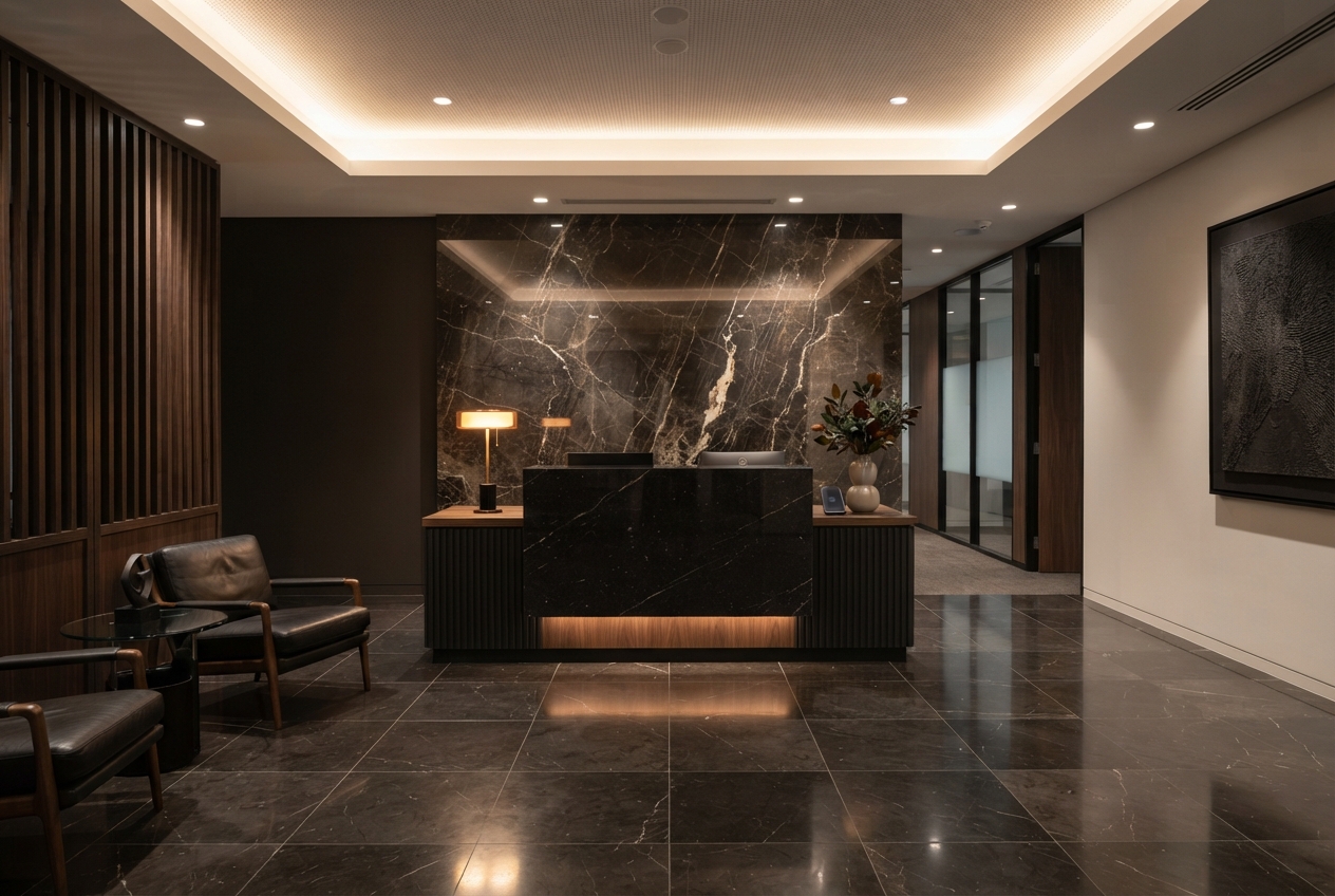 Corporate Office: Granite reception desk
